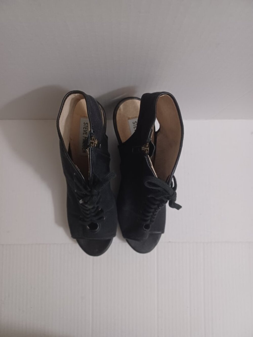 STEVE MADDEN TREPPIDD LACE-UP WEDGE OPEN TO OPEN HEEL BOOTIE SANDALS BLACK 9.5 - Picture 14 of 15